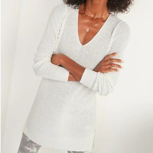 Old Navy Textured V-Neck Sweater Tunic Cream Large